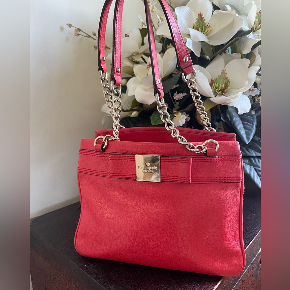 Kate spade red leather chain purse (8.5 H x 10.5 W) with three compartments